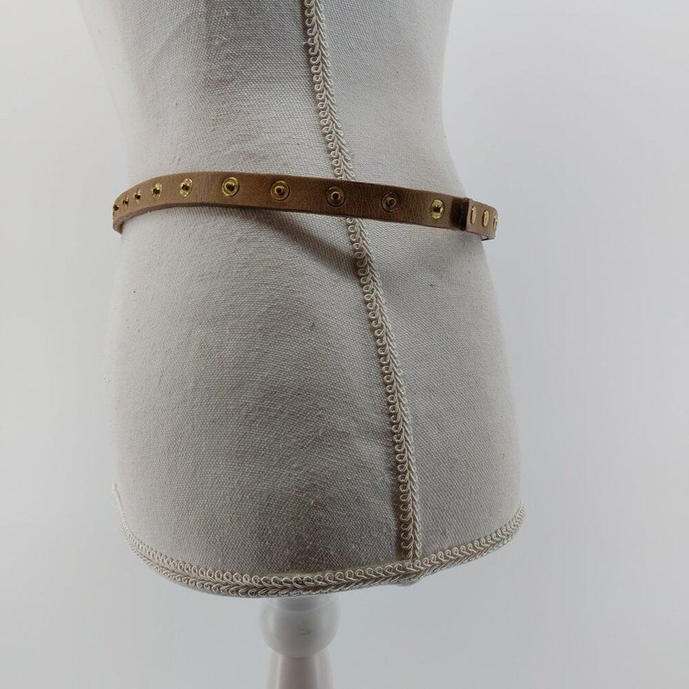 Women's Brown Leather Fashion Button Belt Dress Snap Button Gold Tone One Size - Picture 11 of 12